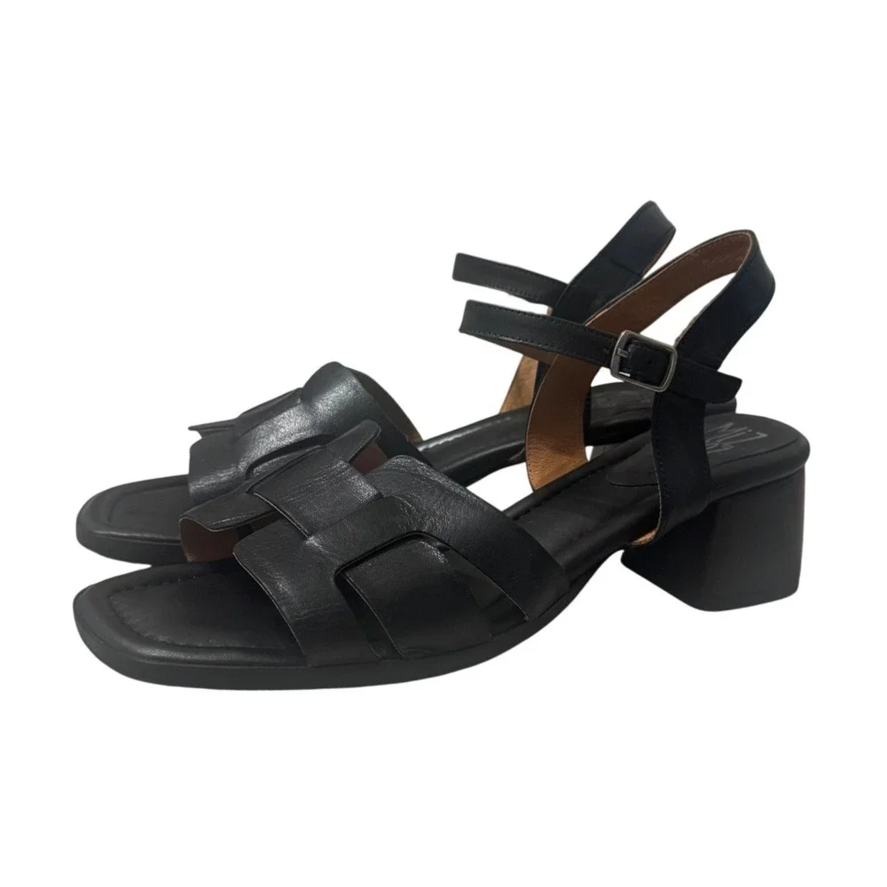 Miz Mooz Oakley Sandals Womens 10 Black Excellent Leather H-Strap Block Heel